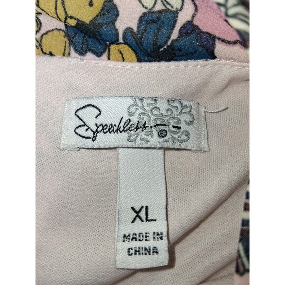 Speechless Retro Floral Dress Georgette Mod Long Bell Sleeves Pink XL - Picture 4 of 4